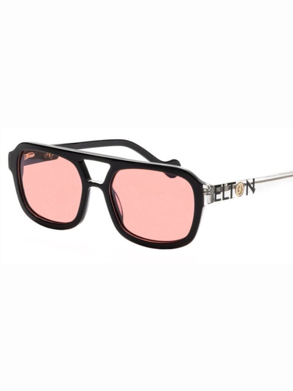 Elton John HEADLINER BLKCR Black Frame with Elton Accent/Pink Lenses Sunglasses